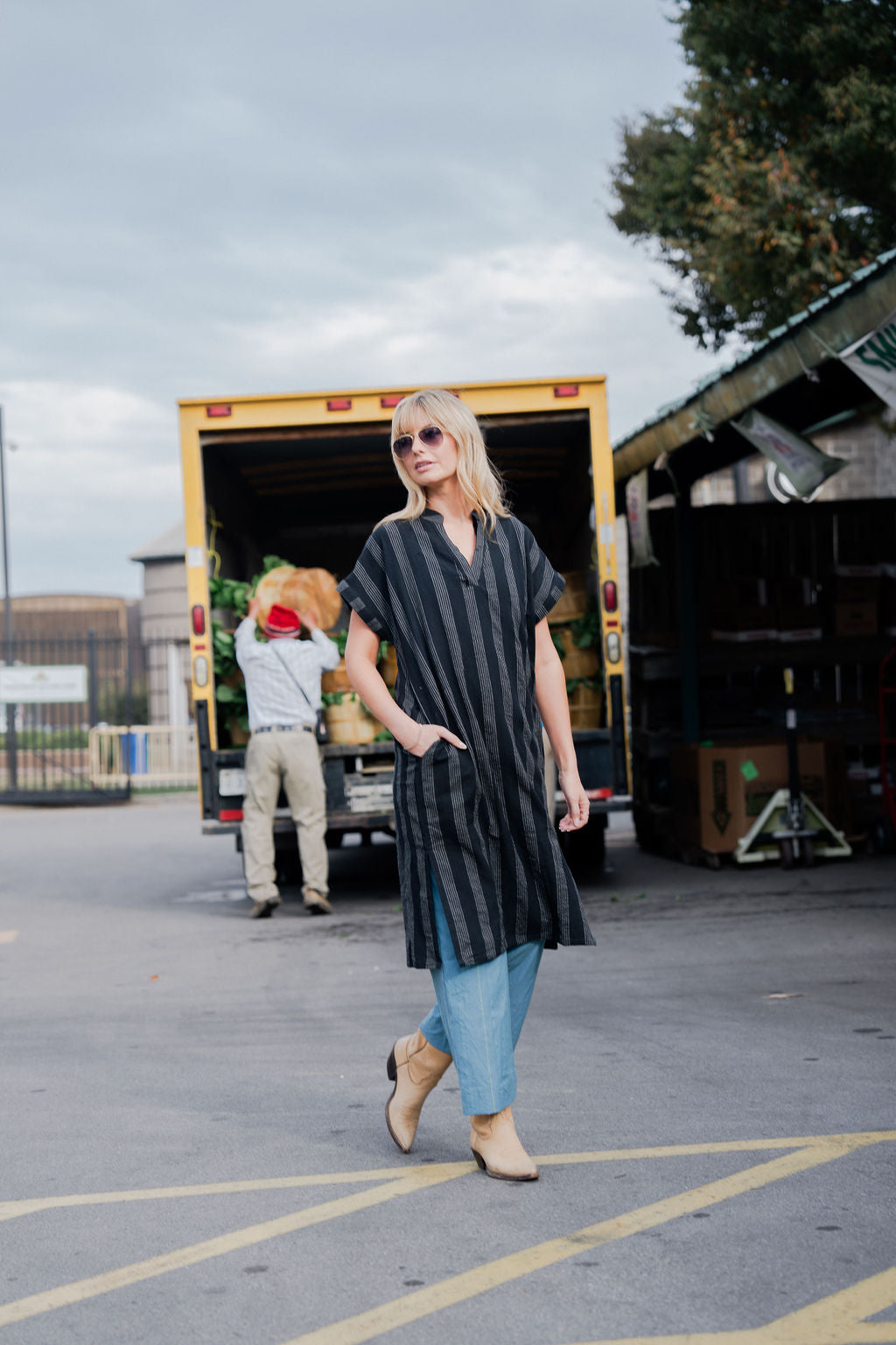 Paula Handwoven Cotton Tunic Dress in Black and White Stripe - XS Left