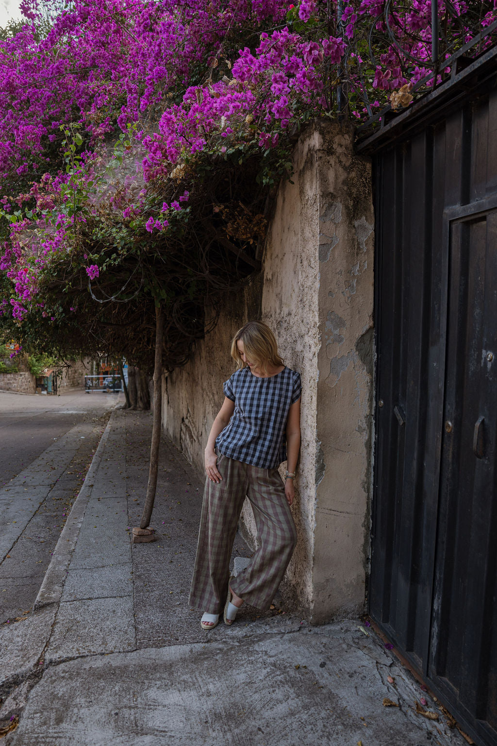 Katie Handwoven Cotton Pants in Mauve Gingham Made to Order