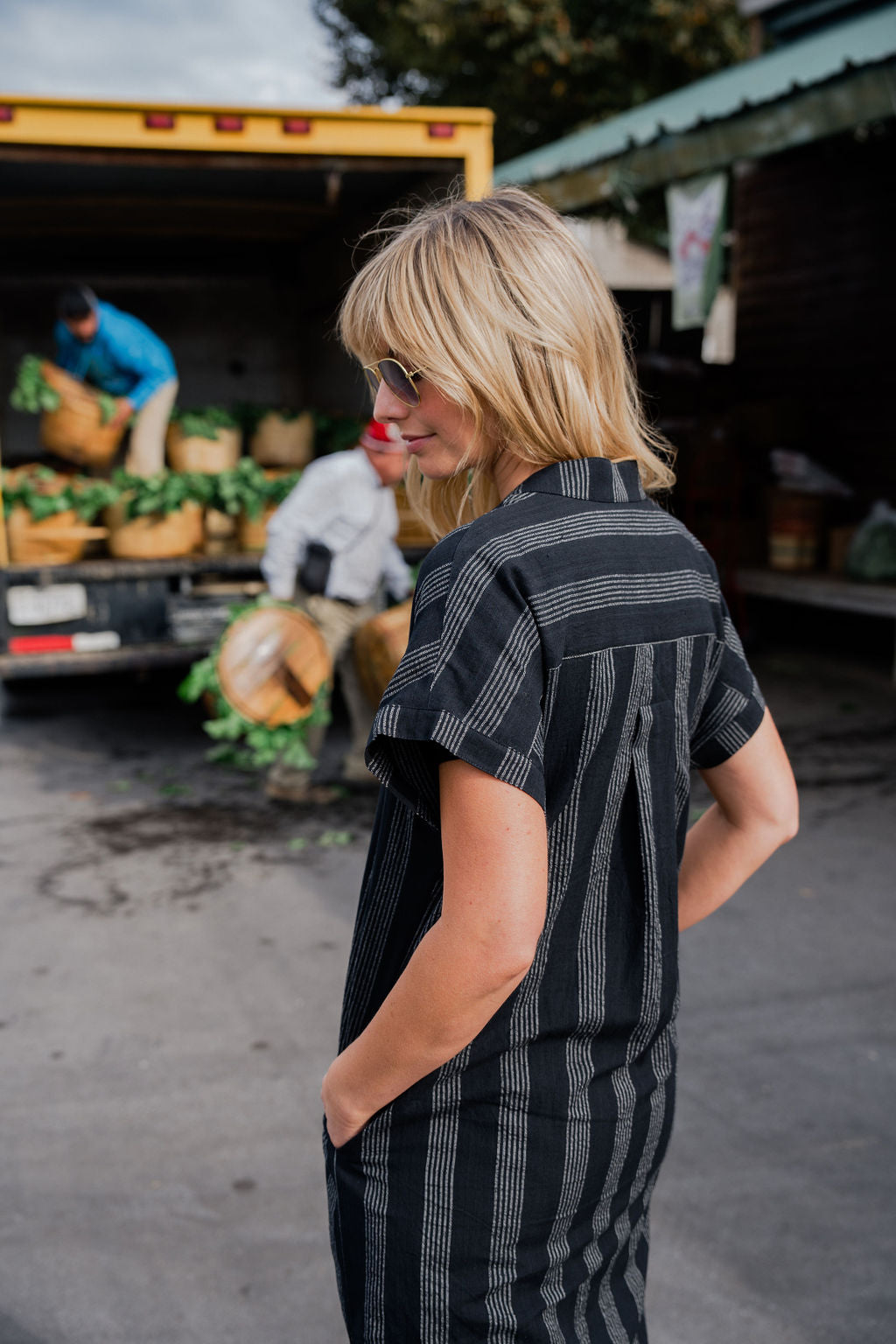 Paula Handwoven Cotton Tunic Dress in Black and White Stripe - XS Left