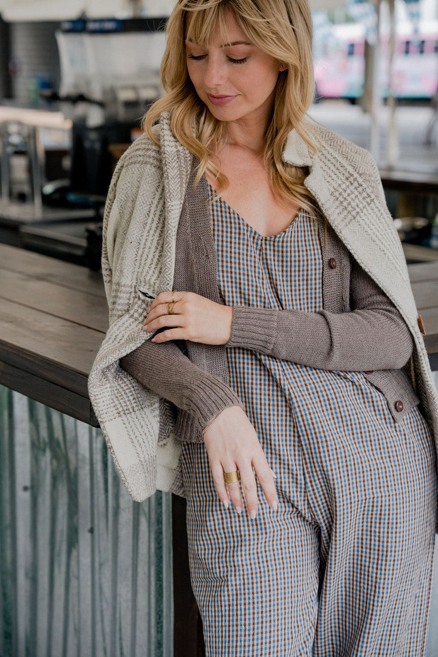 Portuguese Wool Pieper Coat in Cream and Brown Plaid Made to Order