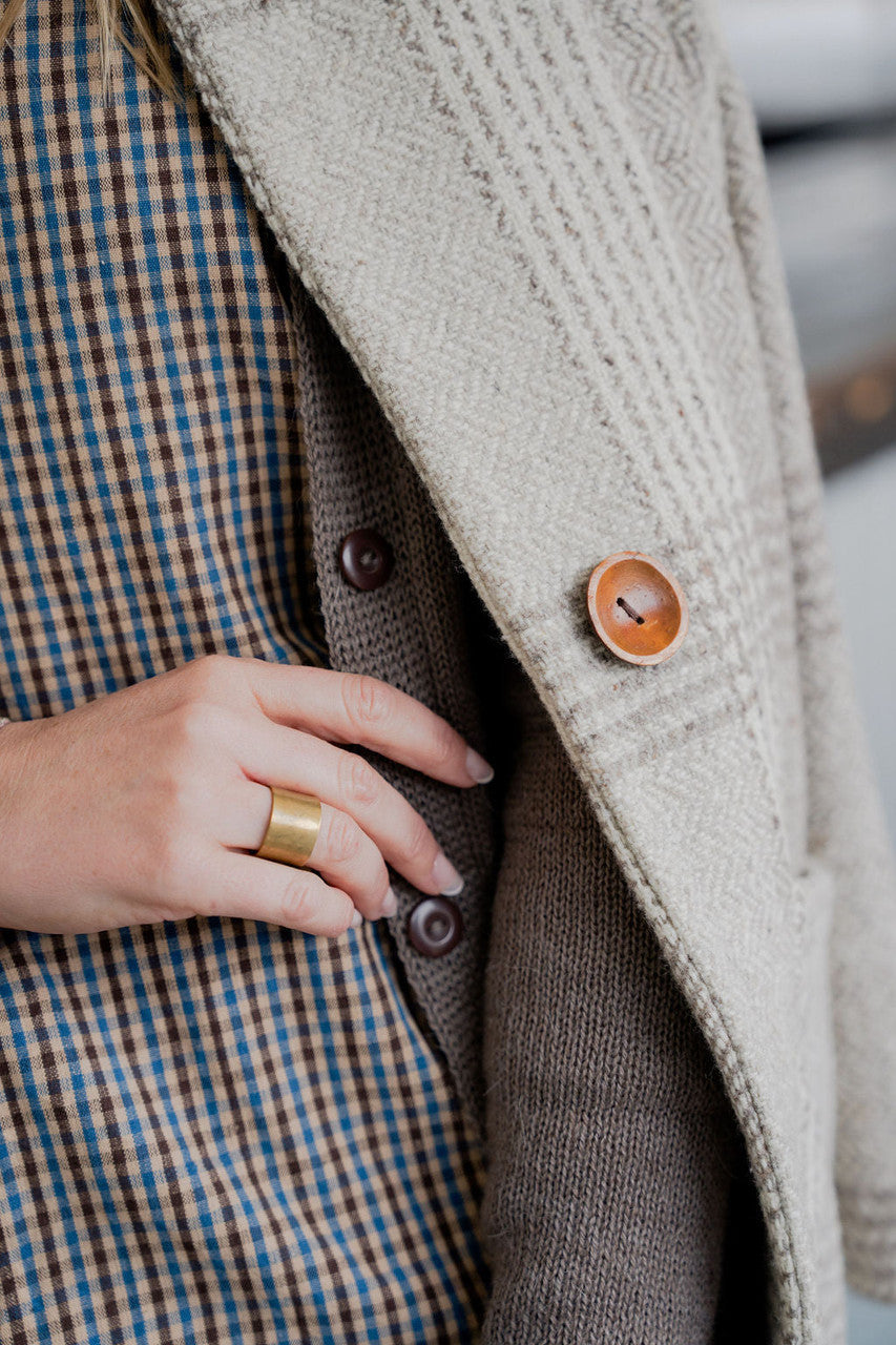 Portuguese Wool Pieper Coat in Cream and Brown Plaid Made to Order