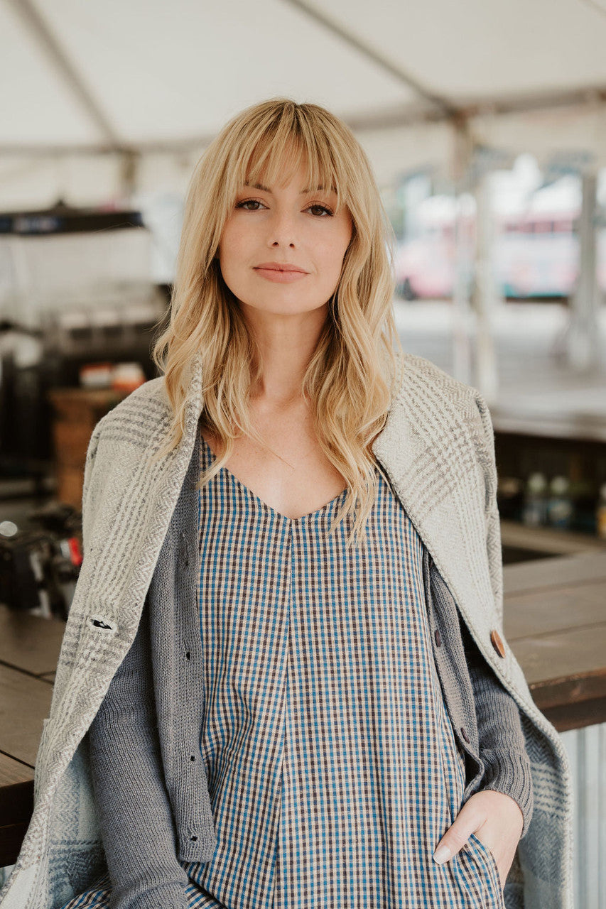 Portuguese Wool Pieper Coat in Cream and Brown Plaid Made to Order