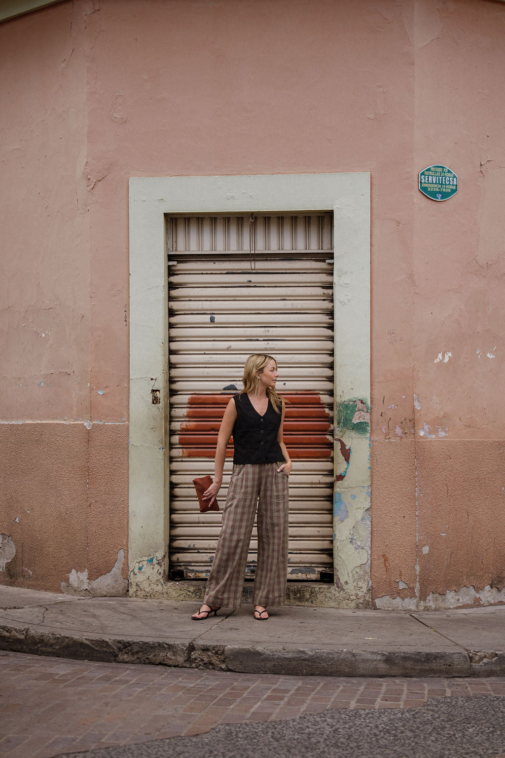 Katie Handwoven Cotton Pants in Mauve Gingham Made to Order