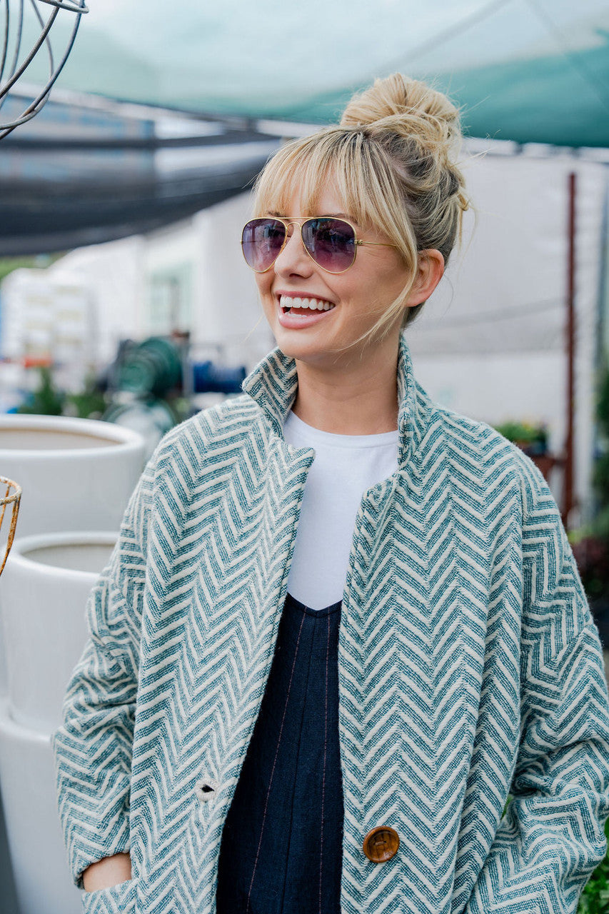 Portuguese Wool Pieper Coat in Cream and Brown Plaid Made to Order