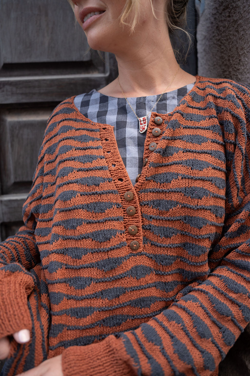 Frida Henley in Ruse and Blue Stripe Made to Order