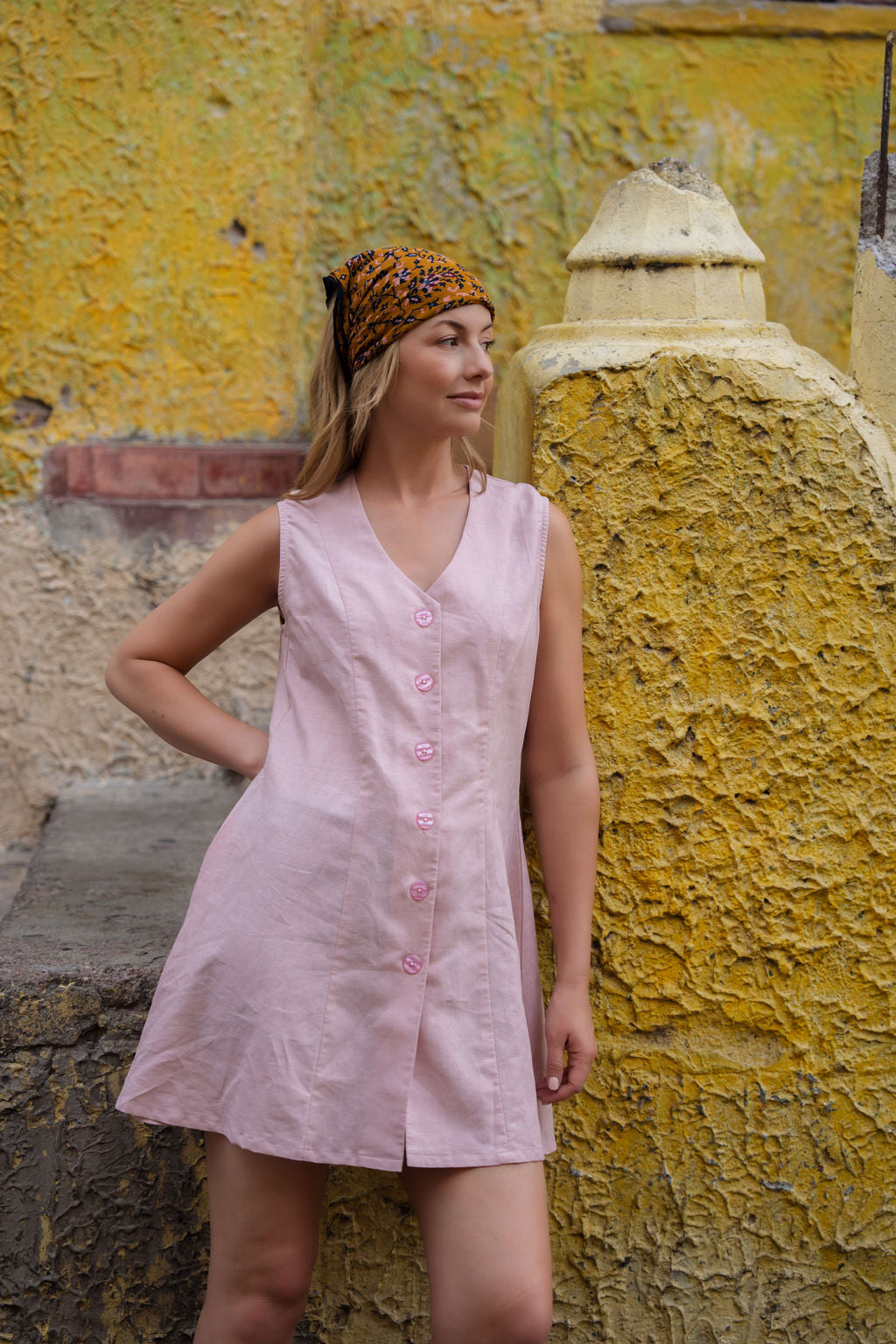 Marcy Mini Dress in Rose Linen