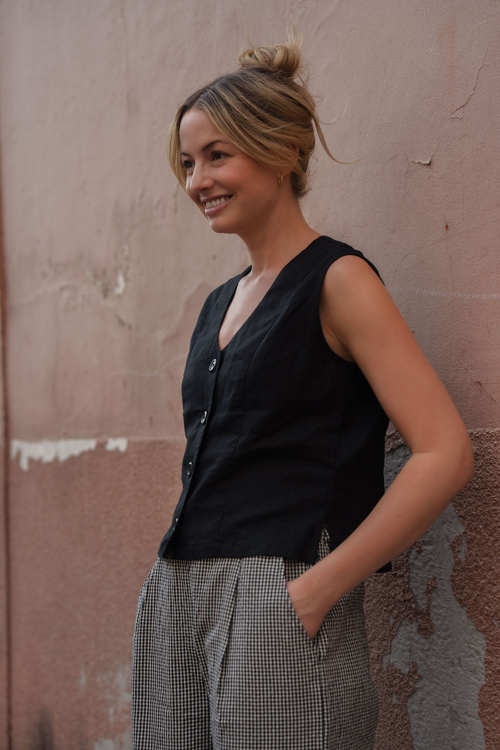 Katie Handwoven Cotton Set in Black and White Gingham Made to Order
