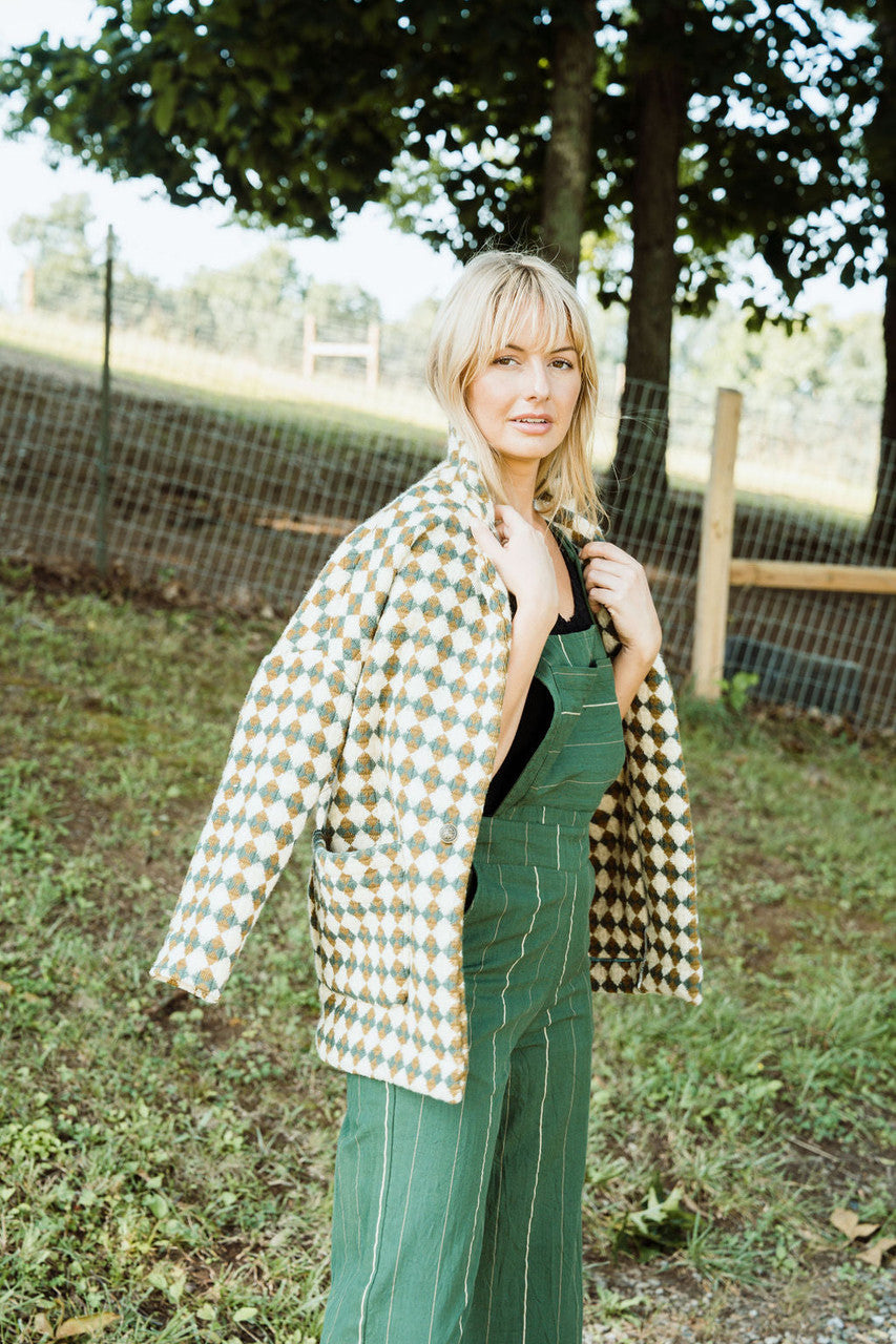 Portuguese Wool Pieper in Sage and Mustard Check Made to Order