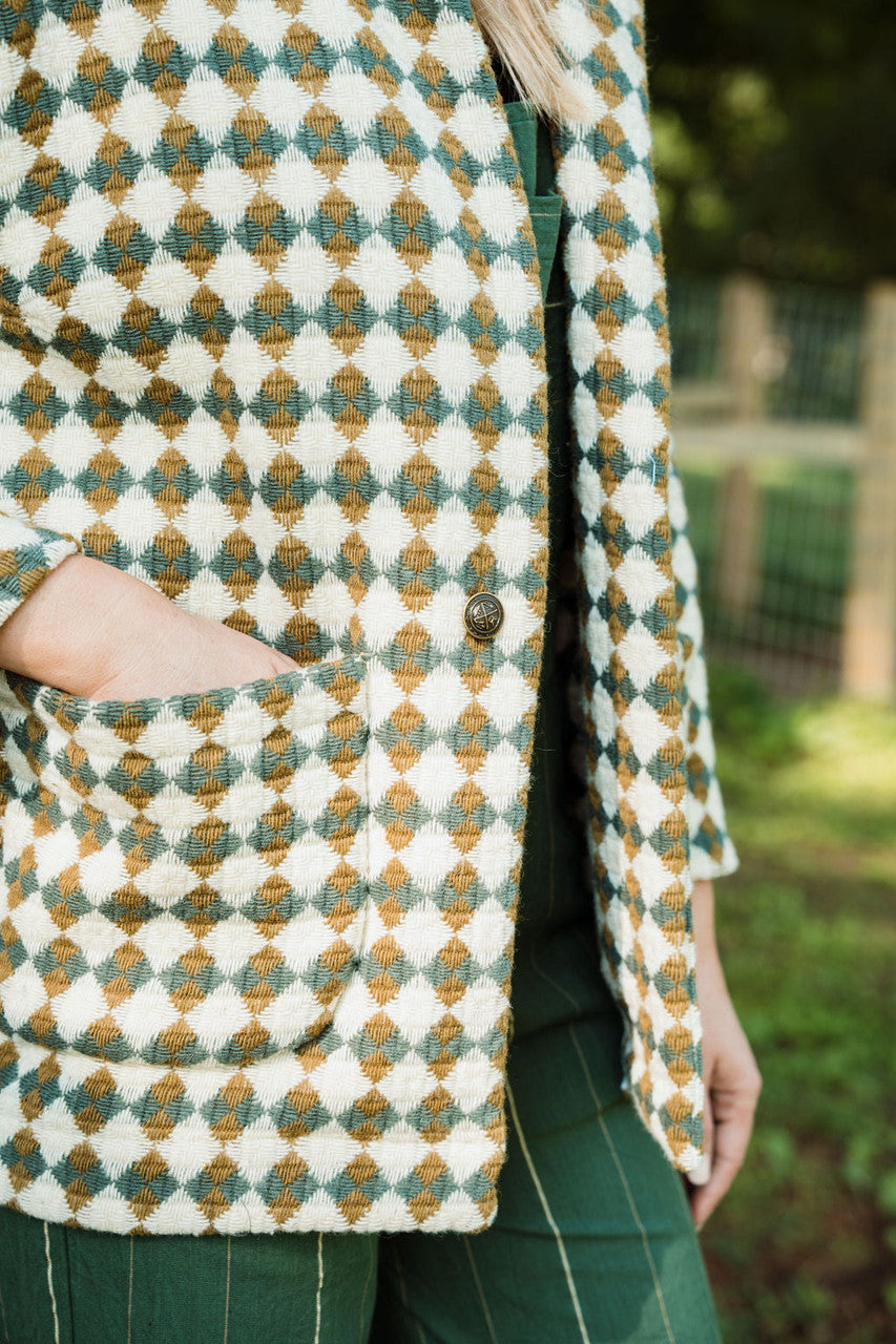 Portuguese Wool Pieper in Sage and Mustard Check Made to Order