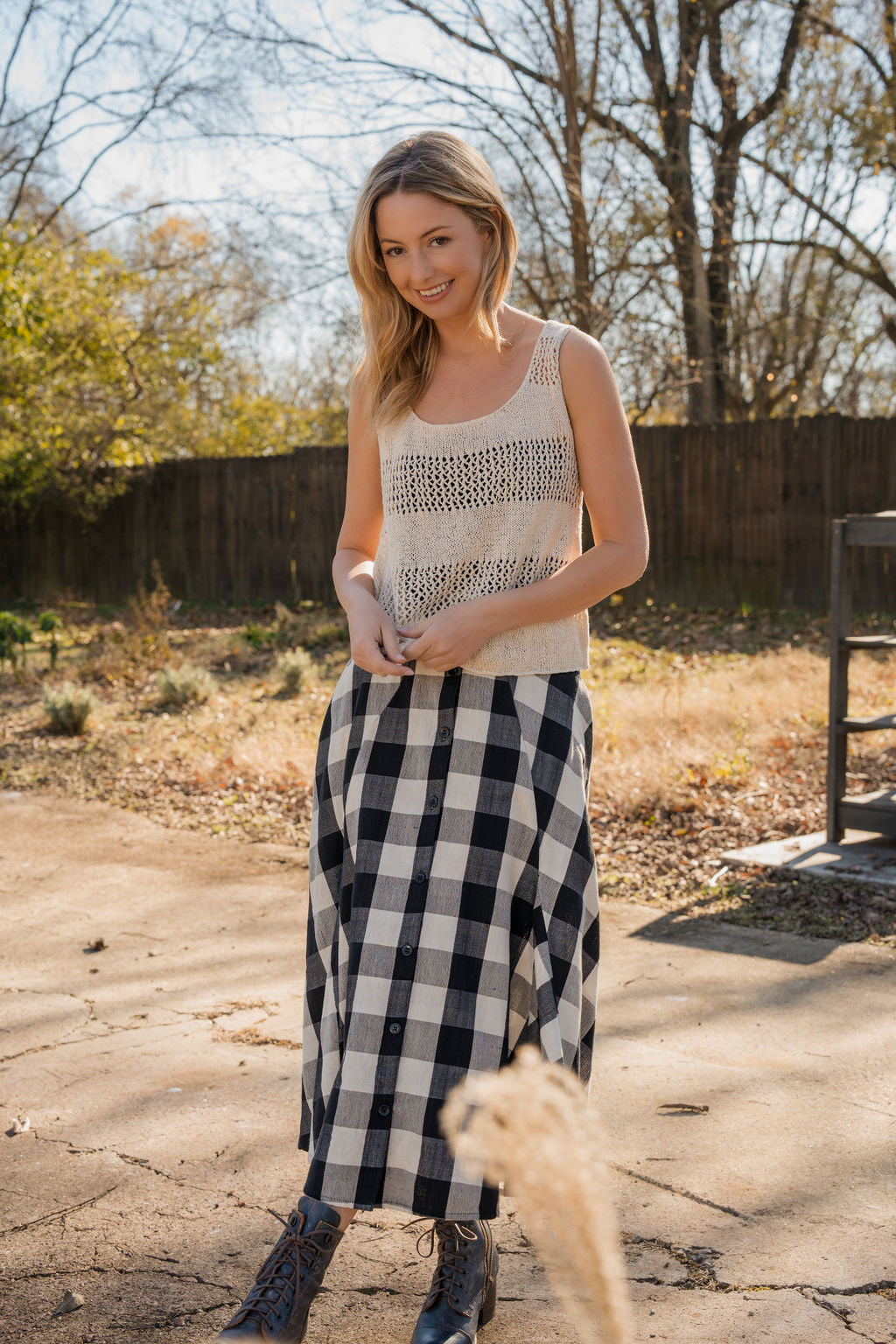 Lindy Hand Knit Cotton Lace Tank in Mauve Brown