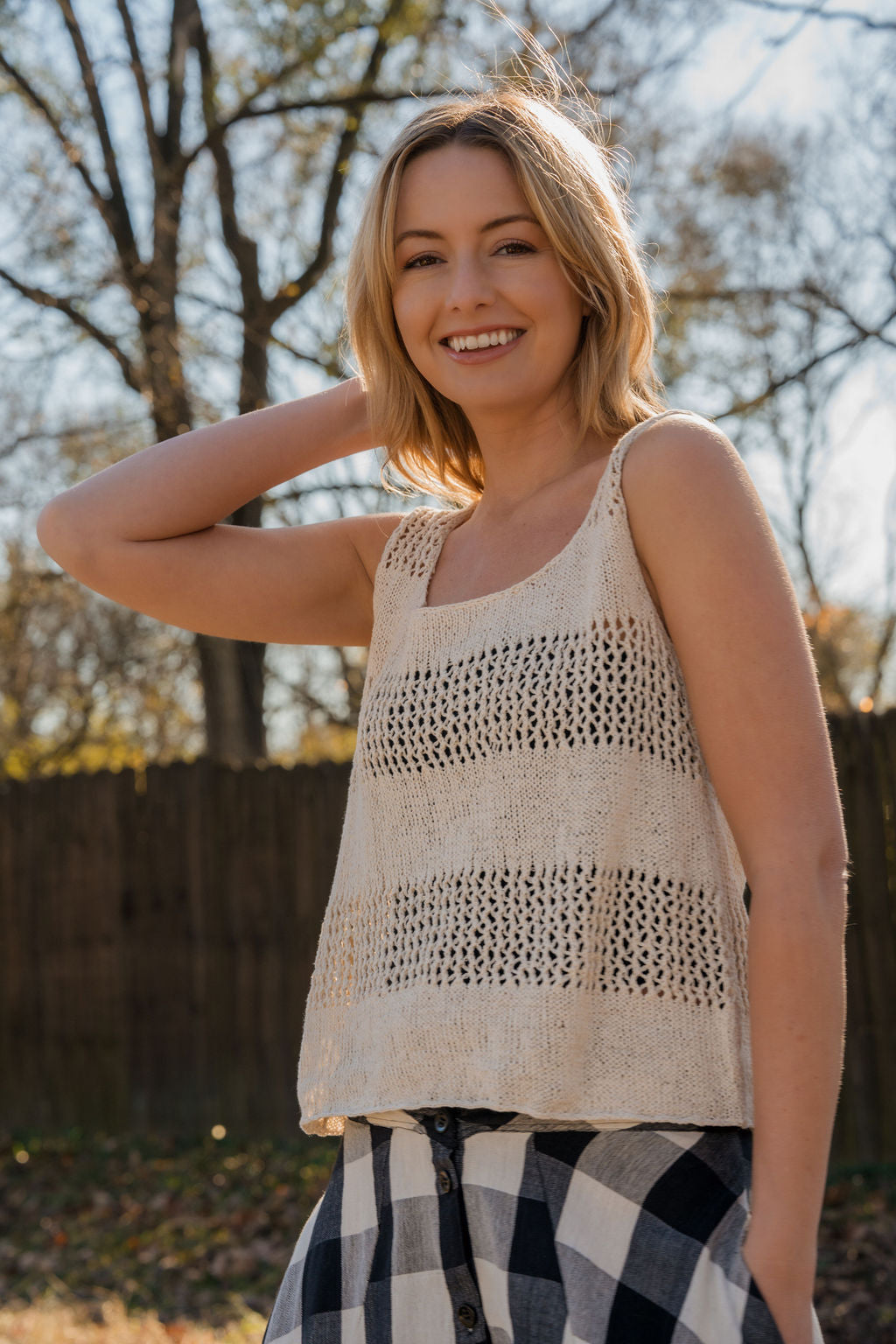 Lindy Hand Knit Cotton Lace Tank in Mauve Brown