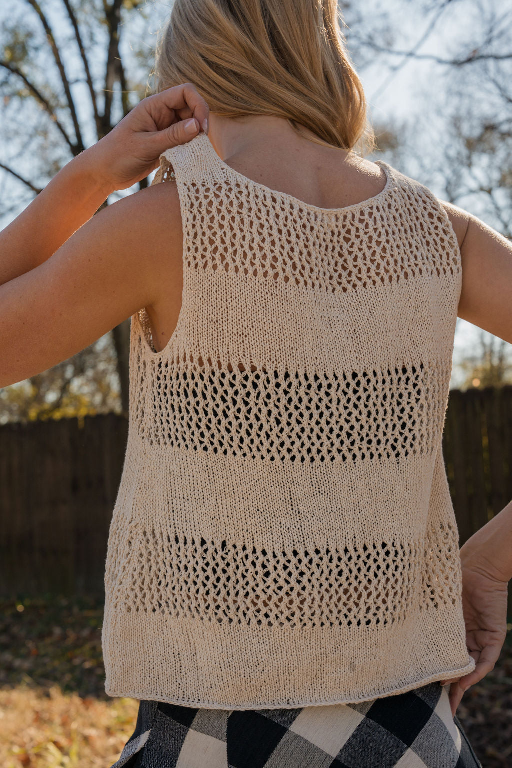 Lindy Hand Knit Cotton Lace Tank in Mauve Brown