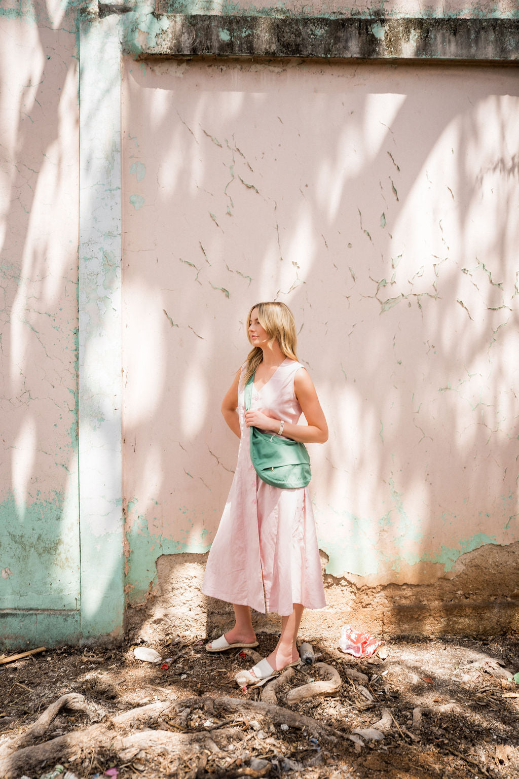 Marcy Midi Dress in Blush Linen