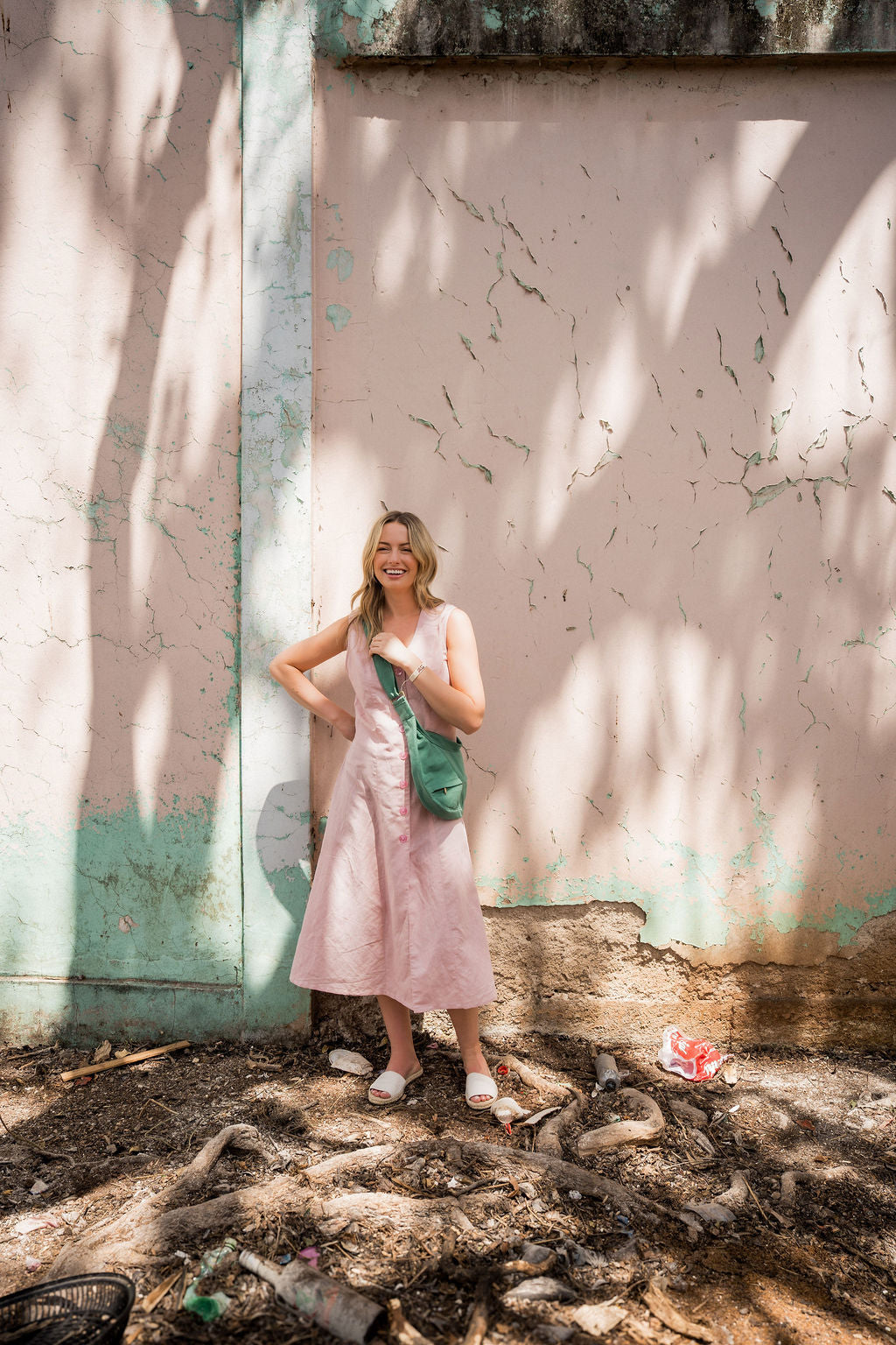 Marcy Midi Dress in Blush Linen