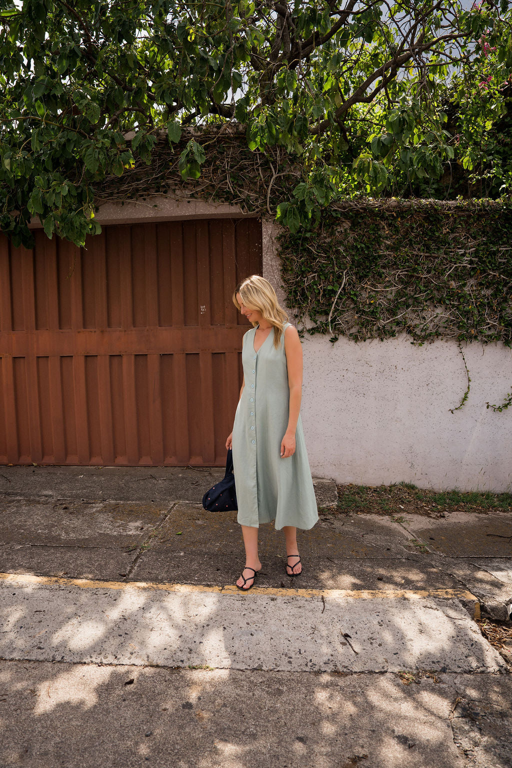 Marcy Midi Dress in Sage Linen