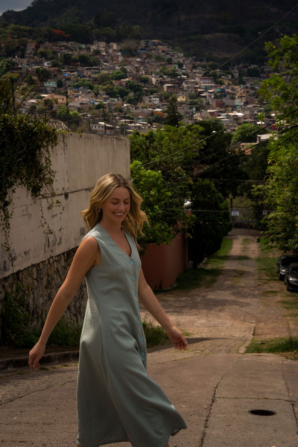 Marcy Midi Dress in Sage Linen