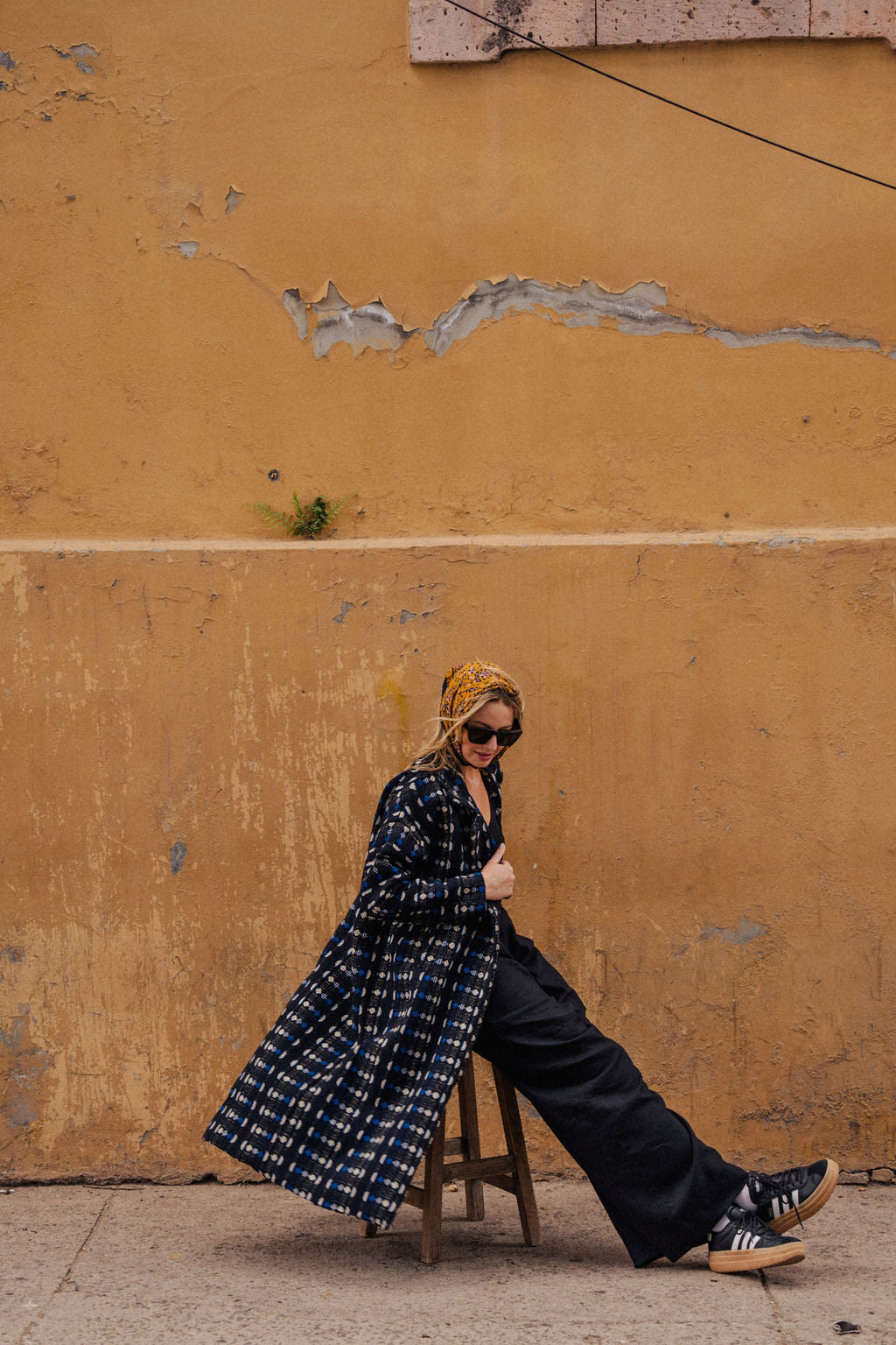 Portuguese Wool Polly Coat in Black and Cobalt Print Made to Order