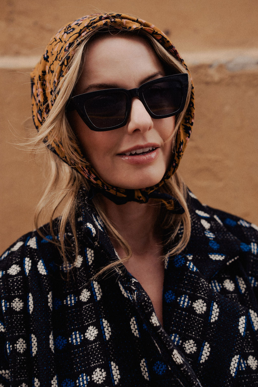 Portuguese Wool Polly Coat in Black and Cobalt Print Made to Order