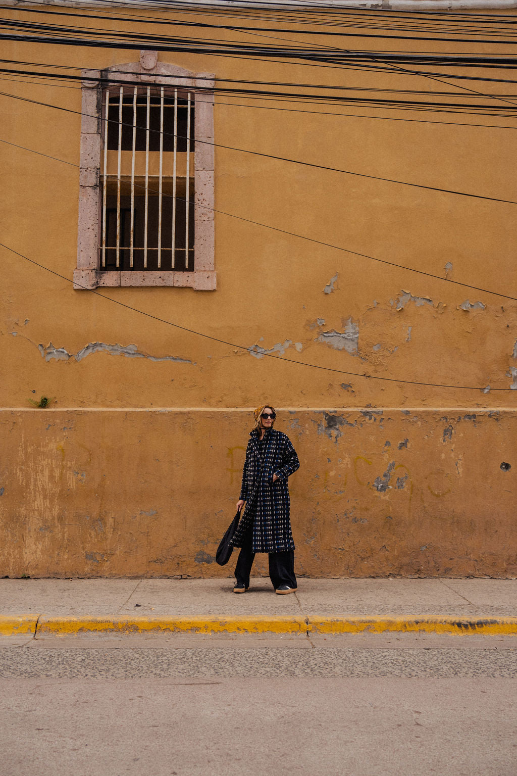 Portuguese Wool Polly Coat in Black and Cobalt Print Made to Order