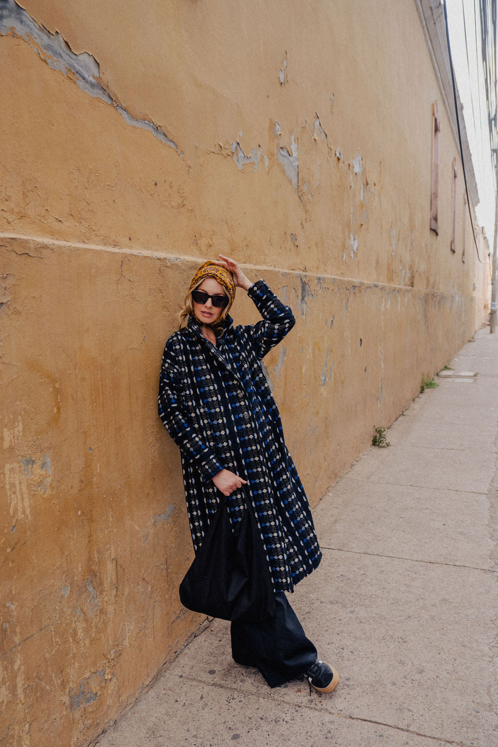 Portuguese Wool Polly Coat in Black and Cobalt Print Made to Order