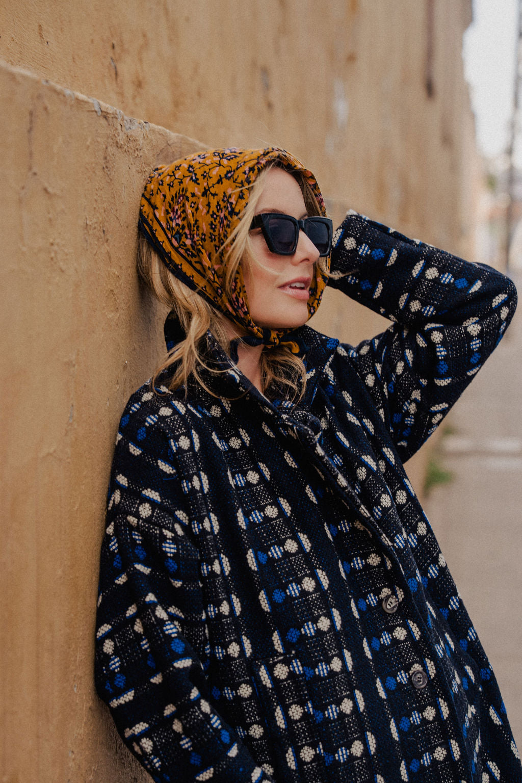 Portuguese Wool Polly Coat in Black and Cobalt Print Made to Order
