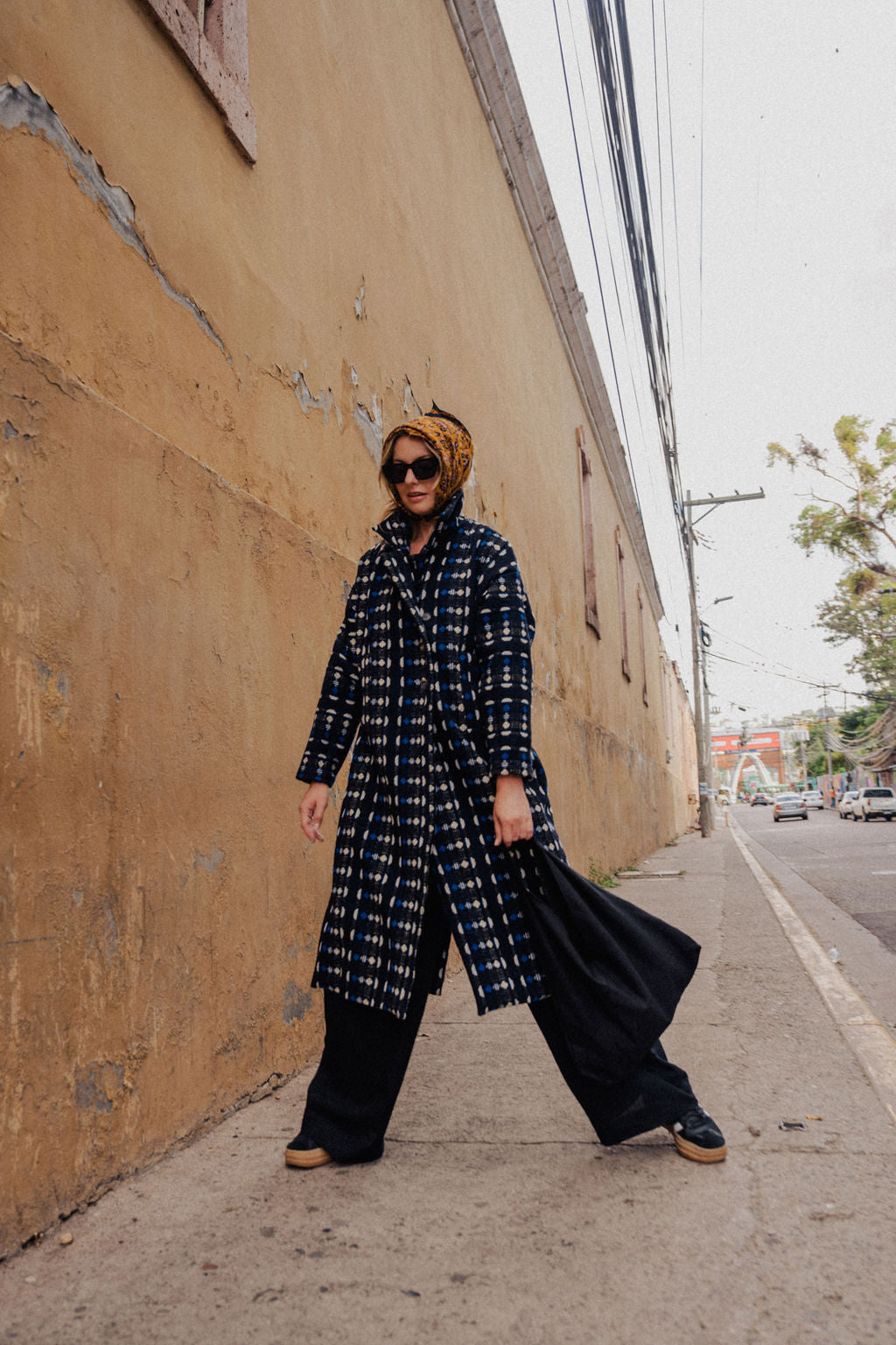 Portuguese Wool Polly Coat in Black and Cobalt Print Made to Order