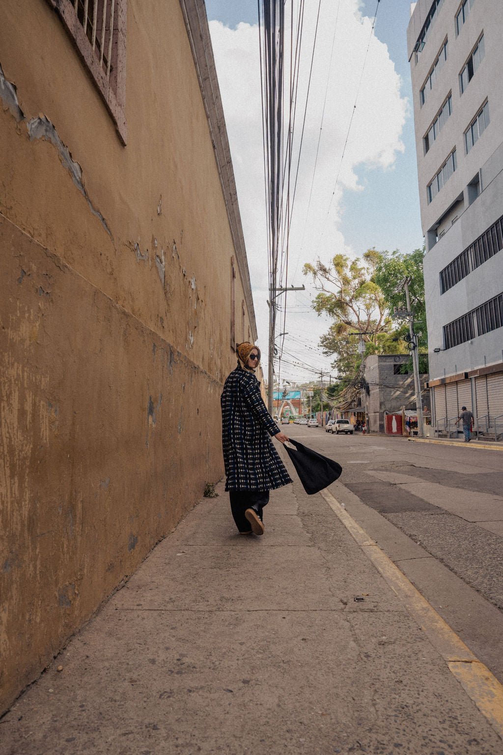 Portuguese Wool Polly Coat in Black and Cobalt Print Made to Order