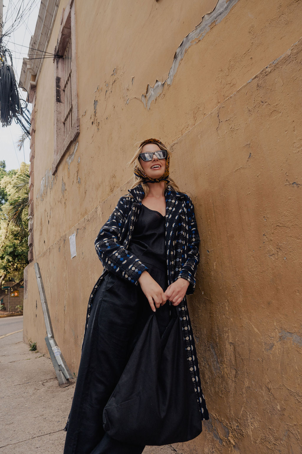 Portuguese Wool Polly Coat in Black and Cobalt Print Made to Order