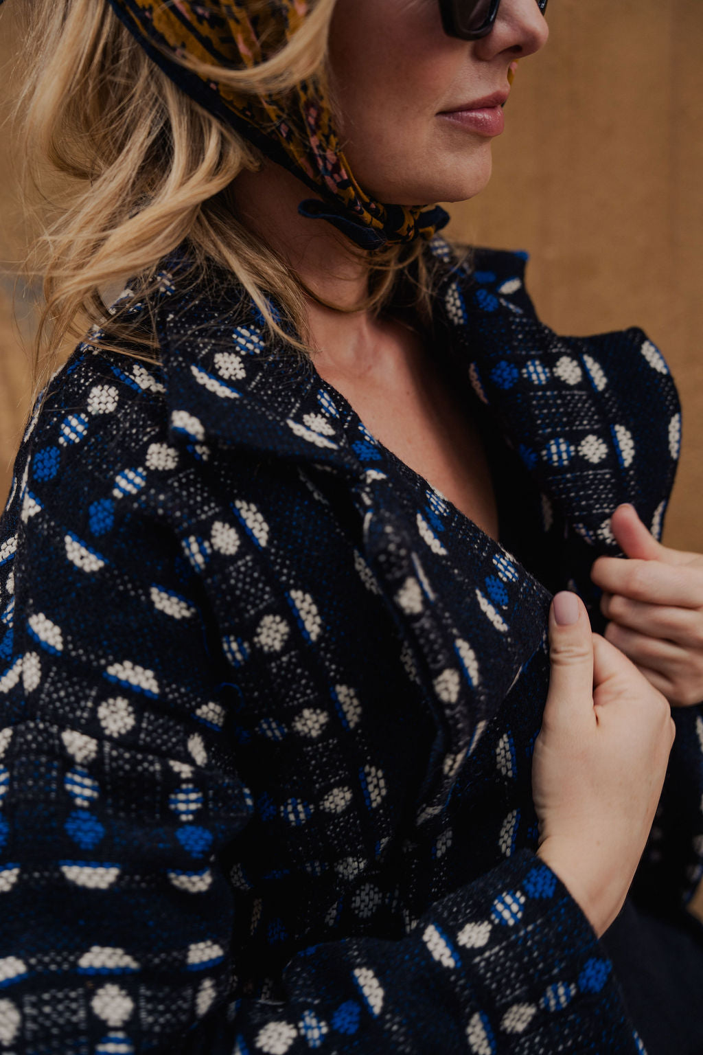 Portuguese Wool Polly Coat in Black and Cobalt Print Made to Order
