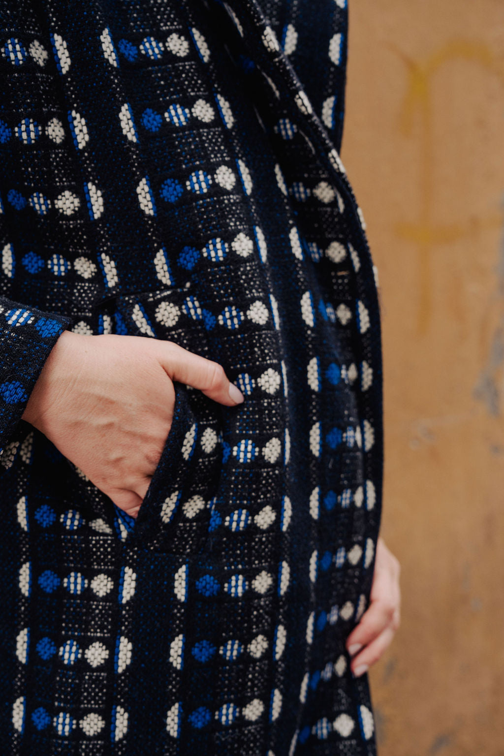 Portuguese Wool Polly Coat in Black and Cobalt Print Made to Order