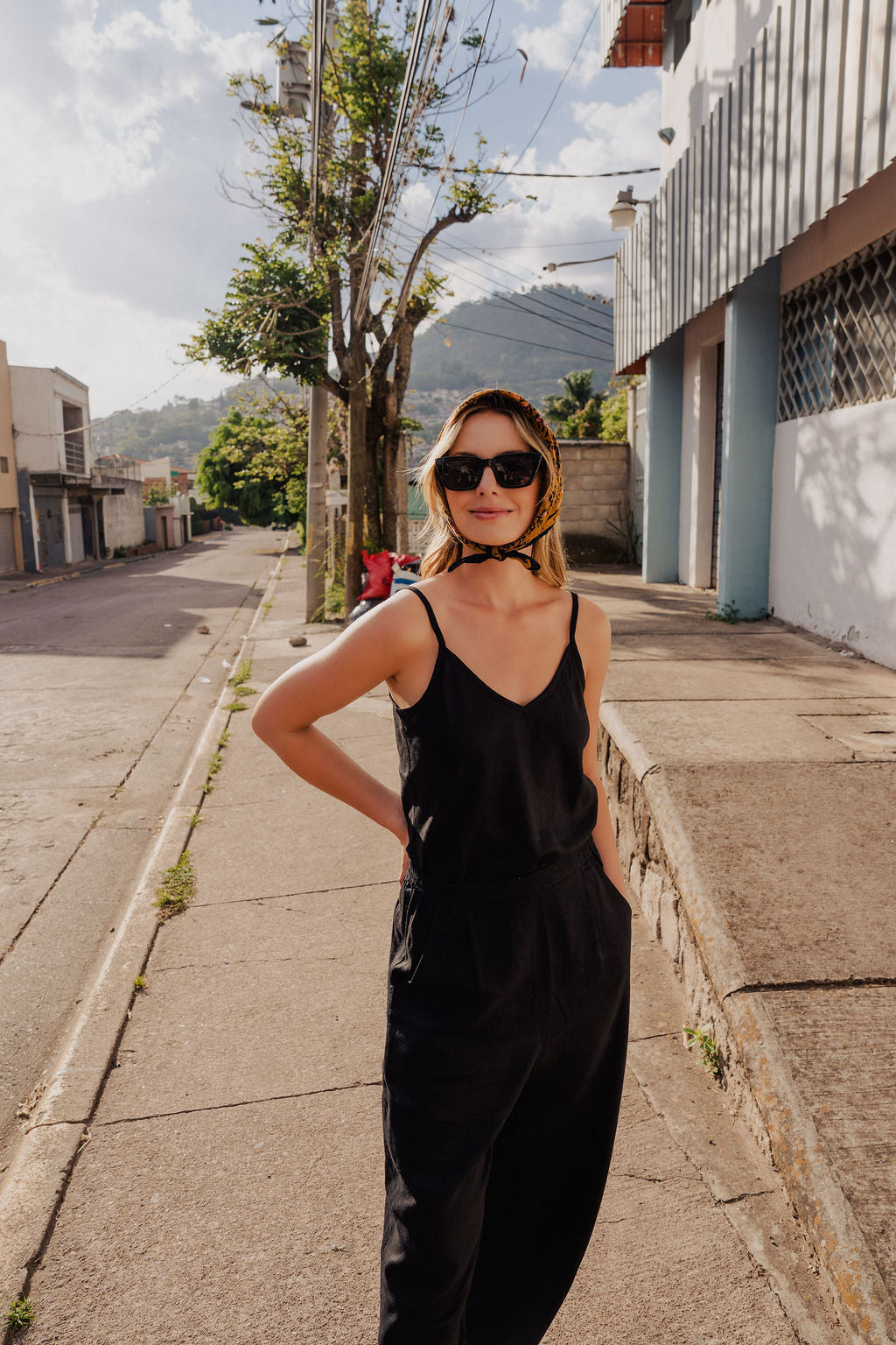 Bias Cut Tank in Black Linen