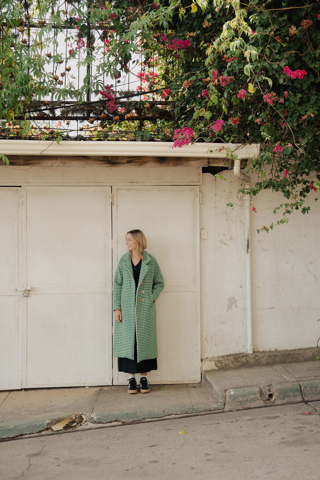 Portuguese Wool Polly Coat in Green and White Check Made to Order