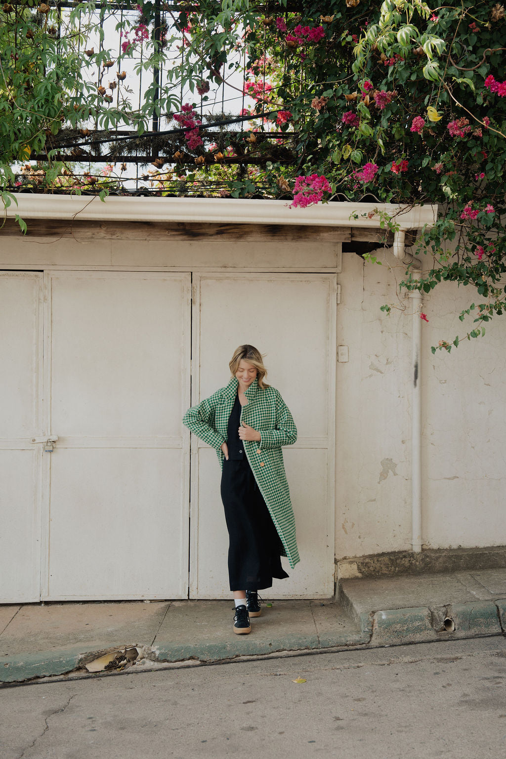 Portuguese Wool Polly Coat in Green and White Check Made to Order