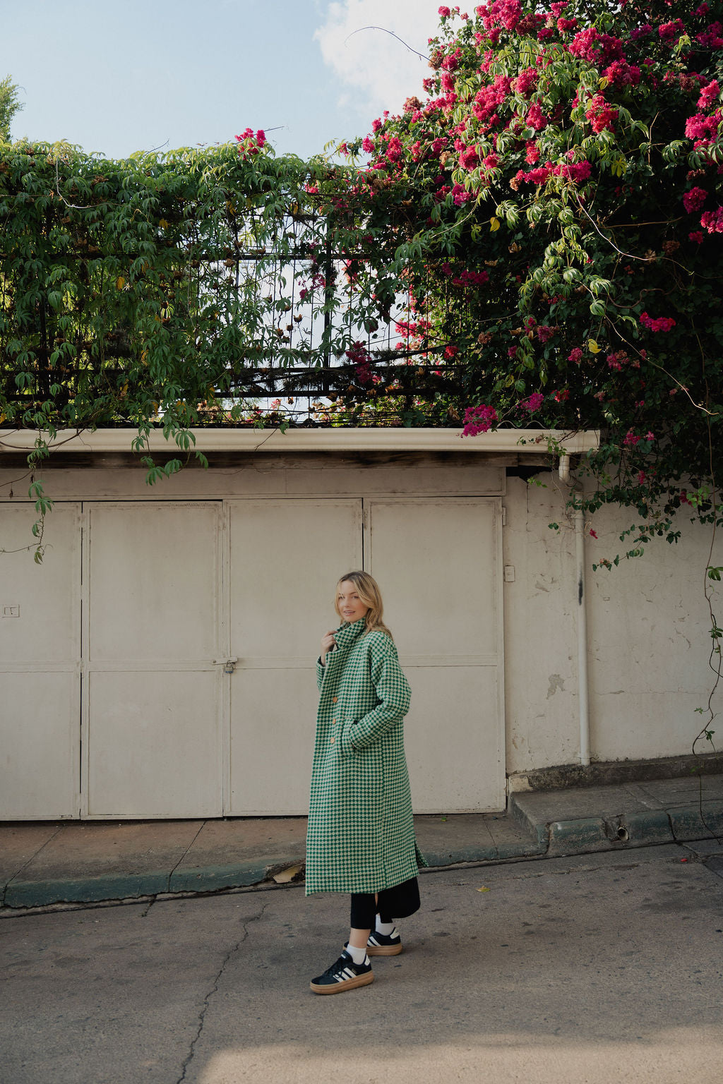 Portuguese Wool Polly Coat in Green and White Check Made to Order