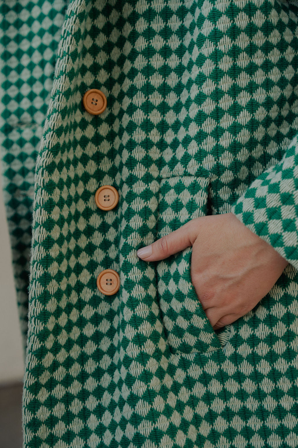 Portuguese Wool Polly Coat in Green and White Check Made to Order
