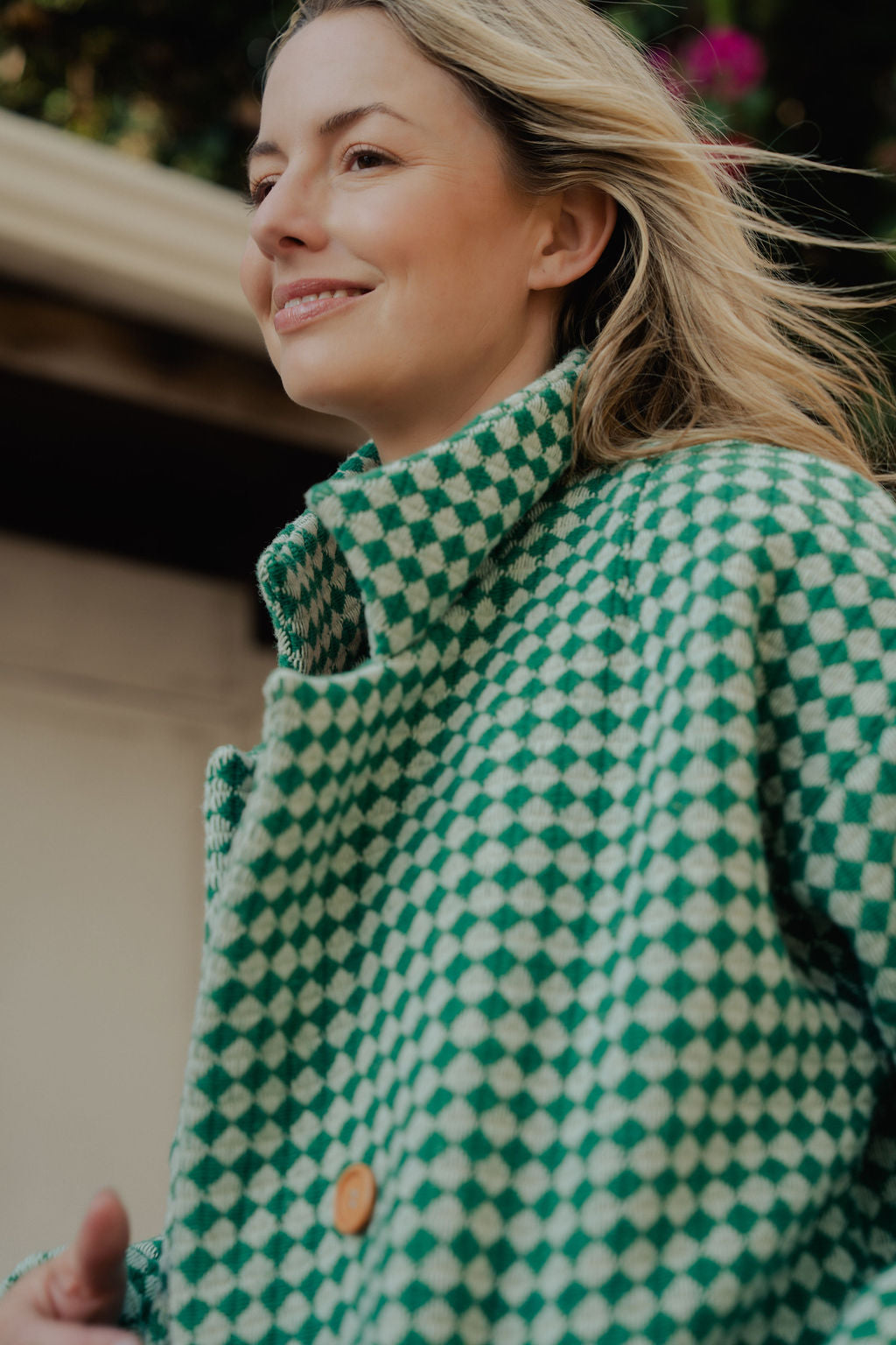 Portuguese Wool Polly Coat in Green and White Check Made to Order
