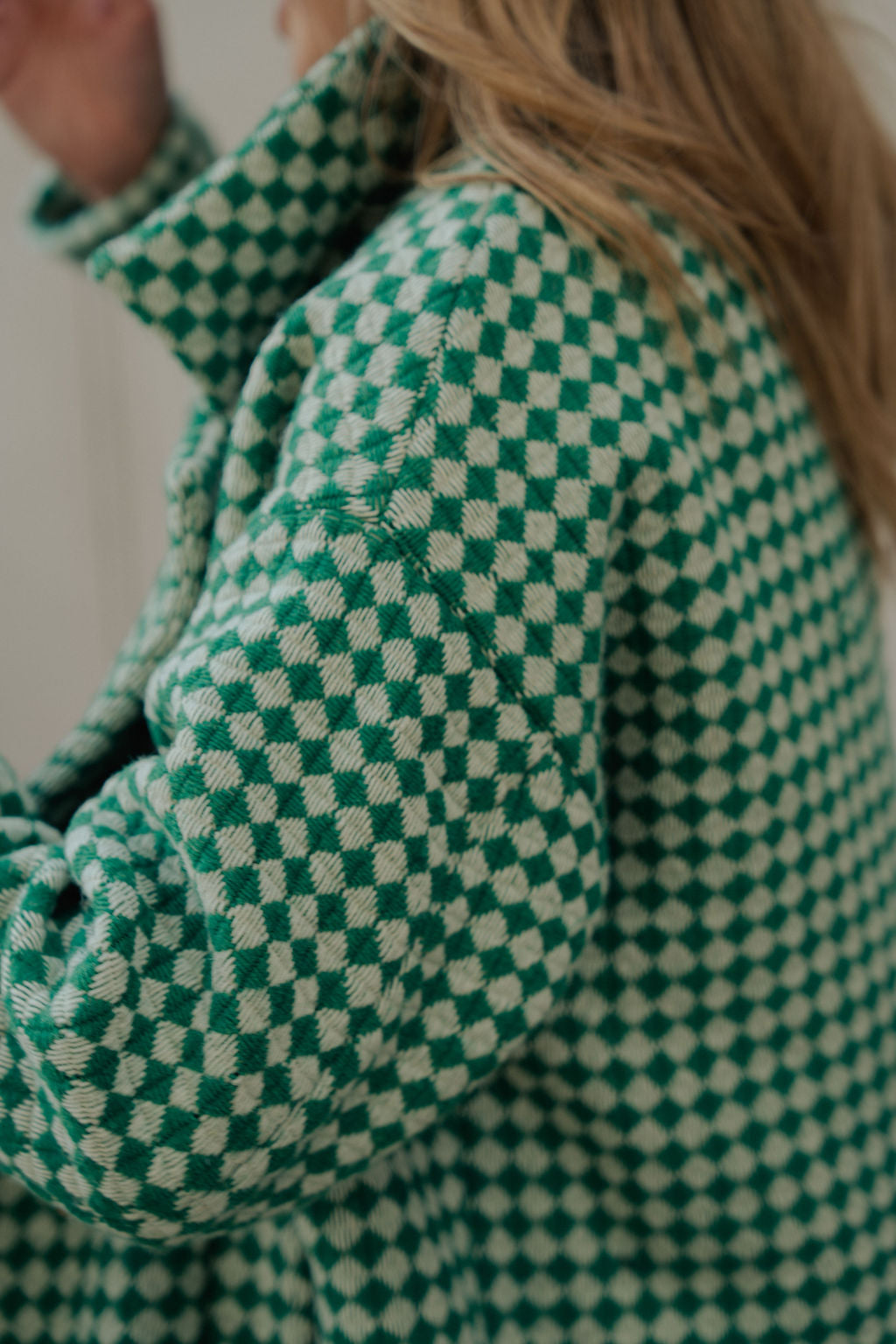 Portuguese Wool Polly Coat in Green and White Check Made to Order