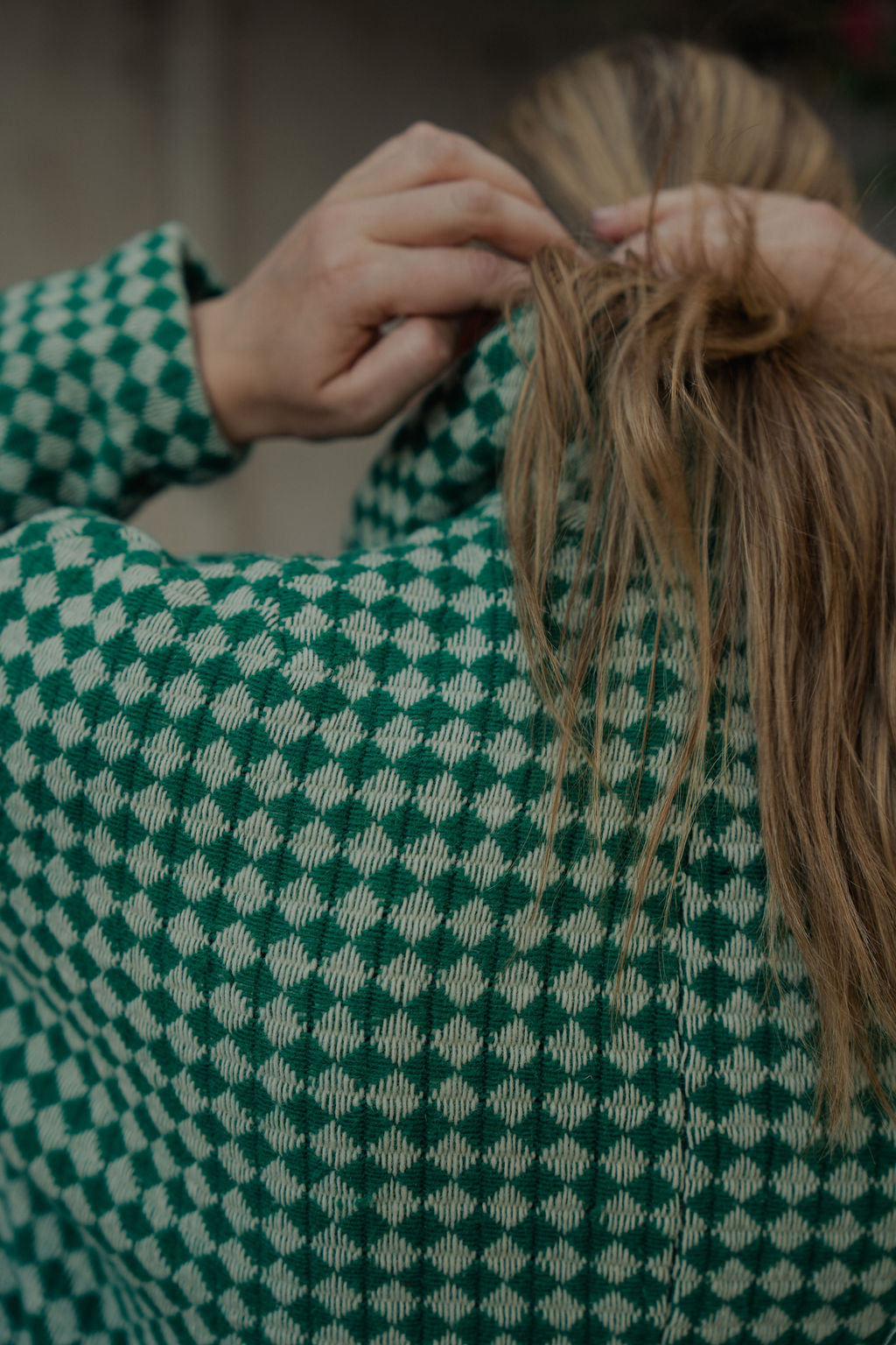Portuguese Wool Polly Coat in Green and White Check Made to Order
