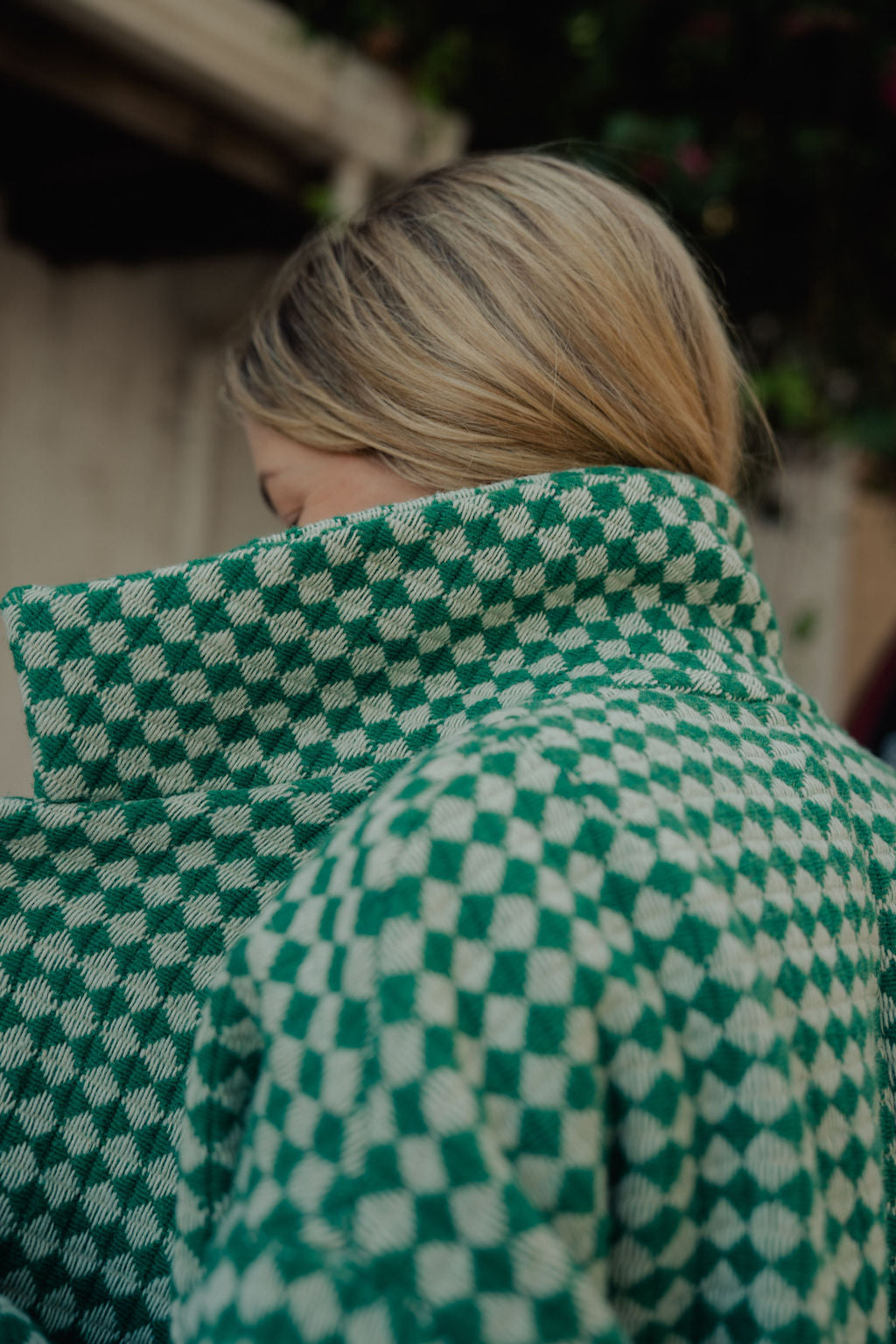 Portuguese Wool Polly Coat in Green and White Check Made to Order