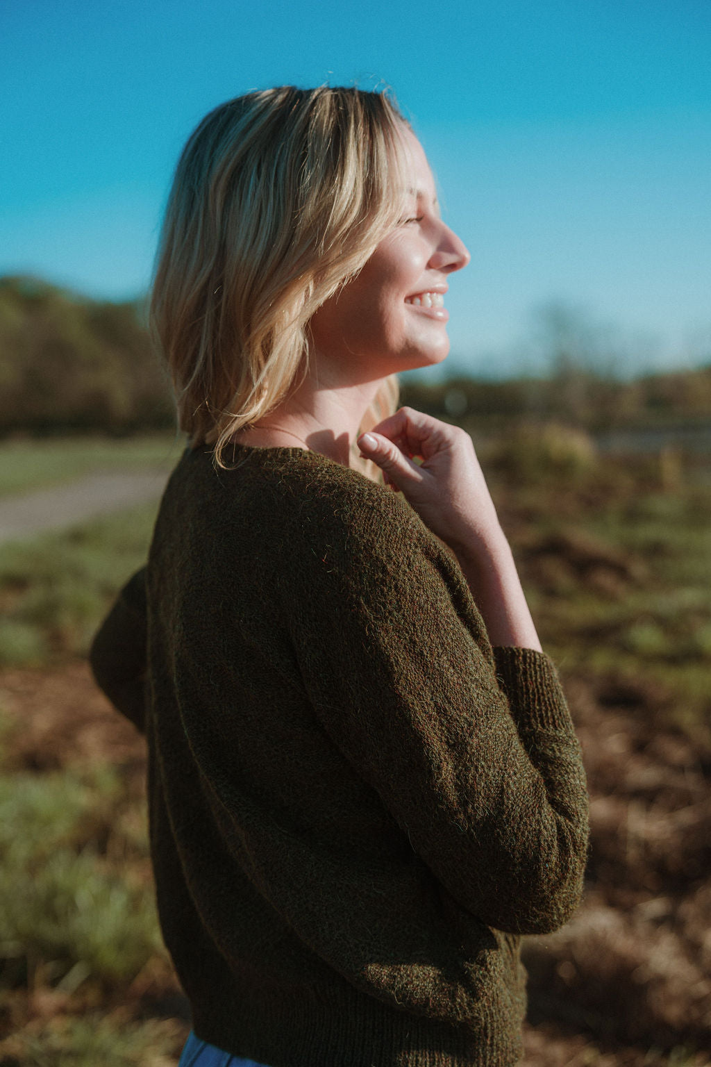 Alpaca Brenda Lace Knit Pullover in Dark Green