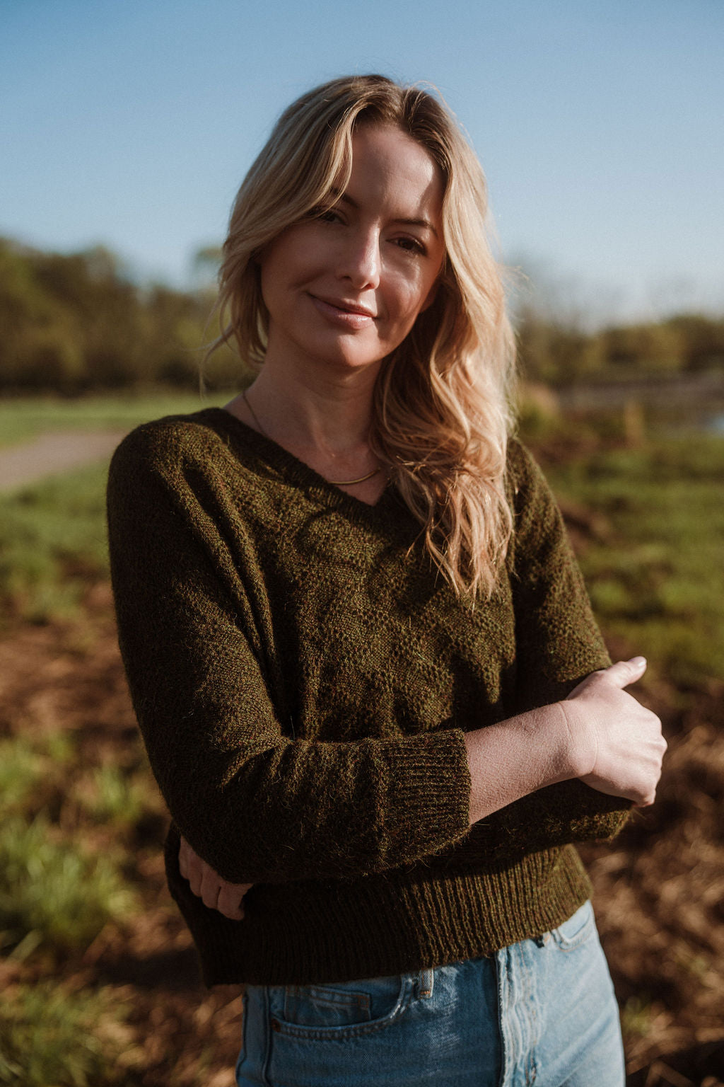 Alpaca Brenda Lace Knit Pullover in Dark Green