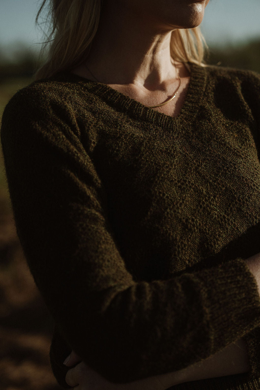 Alpaca Brenda Lace Knit Pullover in Dark Green