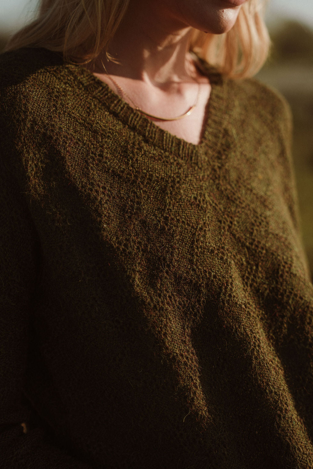 Alpaca Brenda Lace Knit Pullover in Dark Green