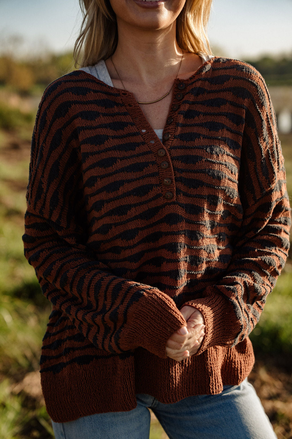 Frida Henley in Ruse and Blue Stripe Made to Order