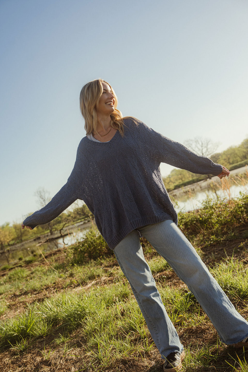 Chloe Textured V Knit Pullover in Periwinkle Made to Order