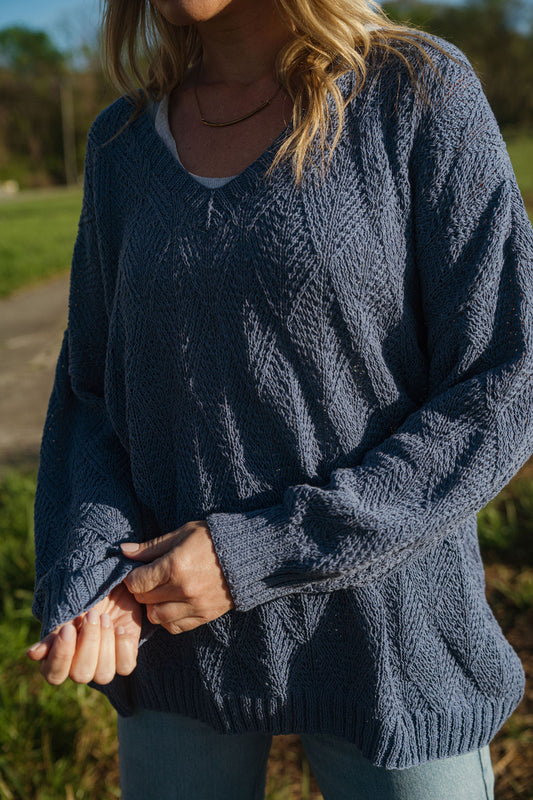 Chloe Textured V Knit Pullover in Periwinkle - XS/S and M Left