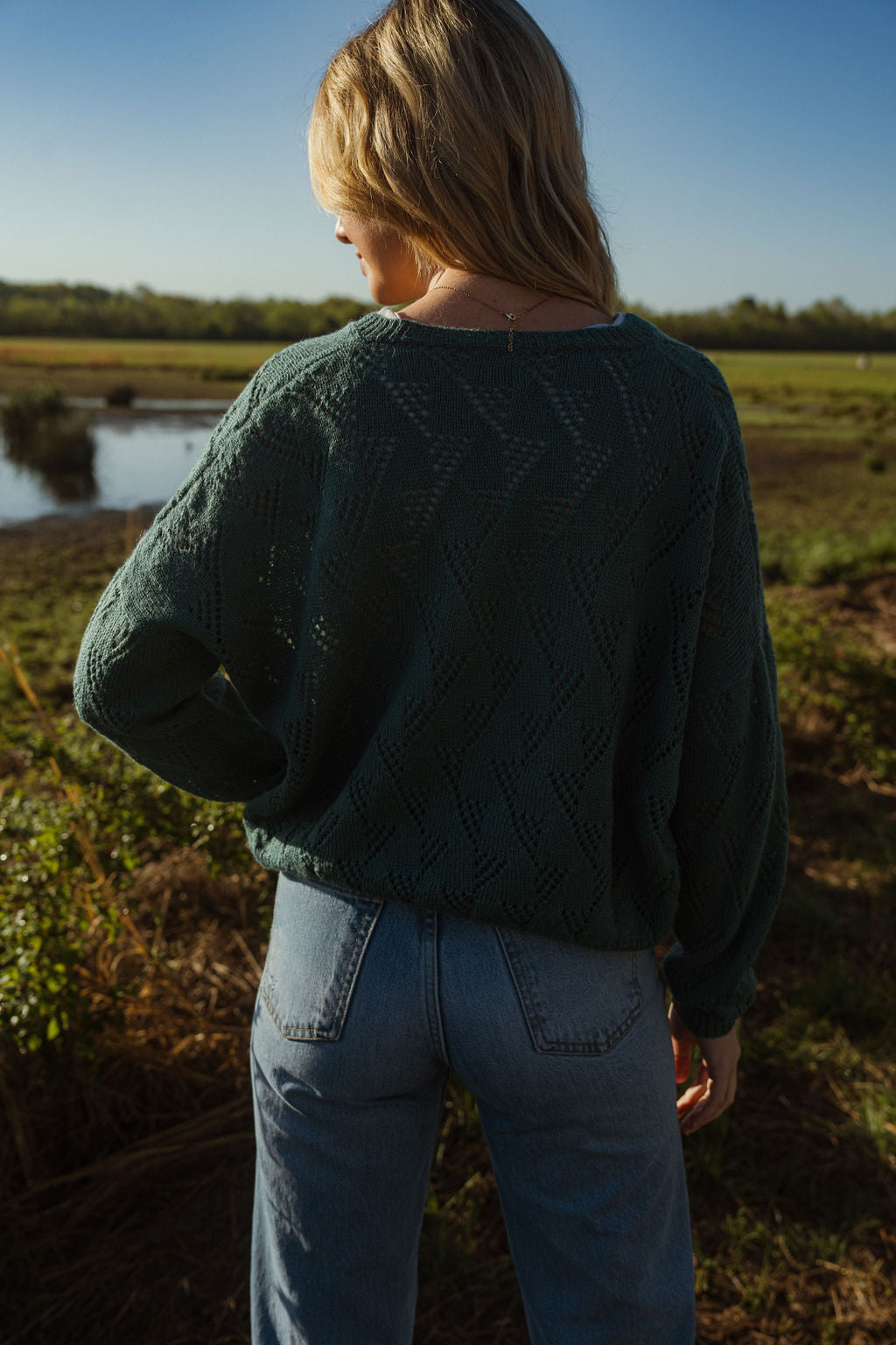Alpaca Brenda Lace Knit Pullover in Teal