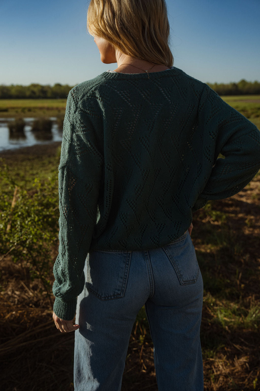 Alpaca Brenda Lace Knit Pullover in Teal