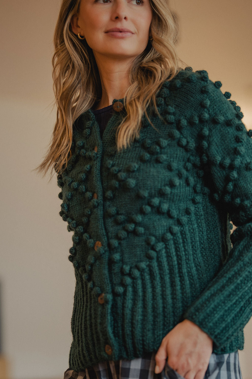 Hand Knit Nepali Wool Jill Sweater in Emerald Green