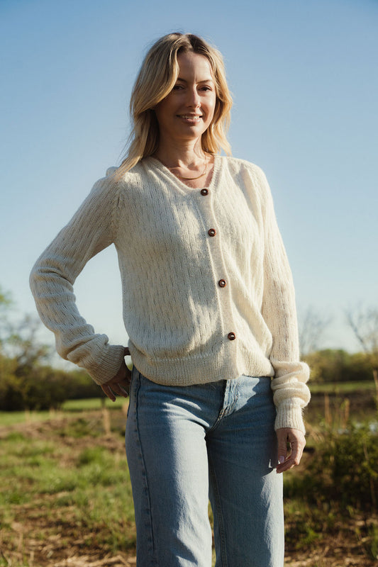 Alpaca Robbi Cardigan Sweater in Cream